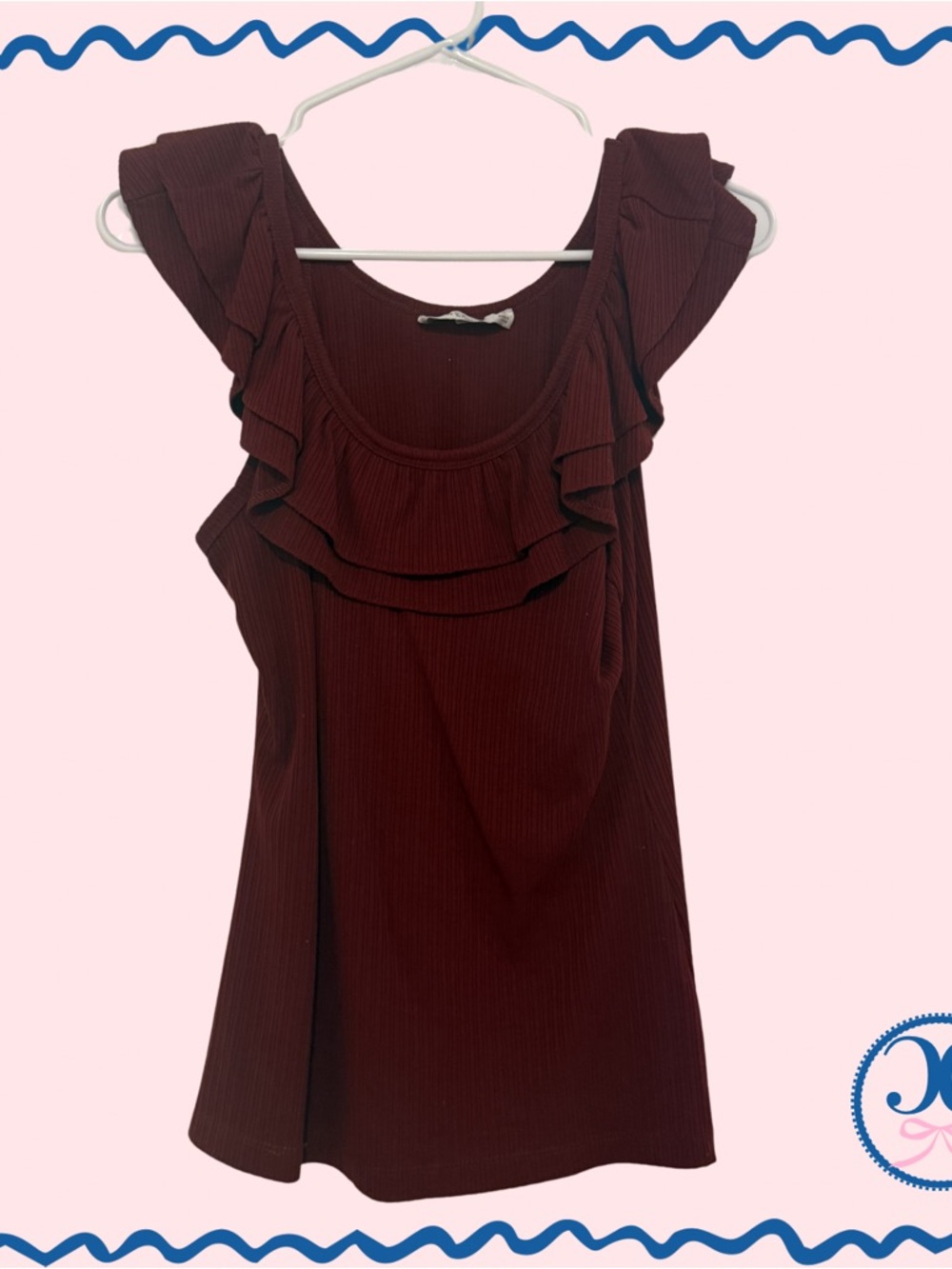 Burgundy Ribbed Flutter Top – Off Shoulder or On Shoulder – Soft Stretch Blouse